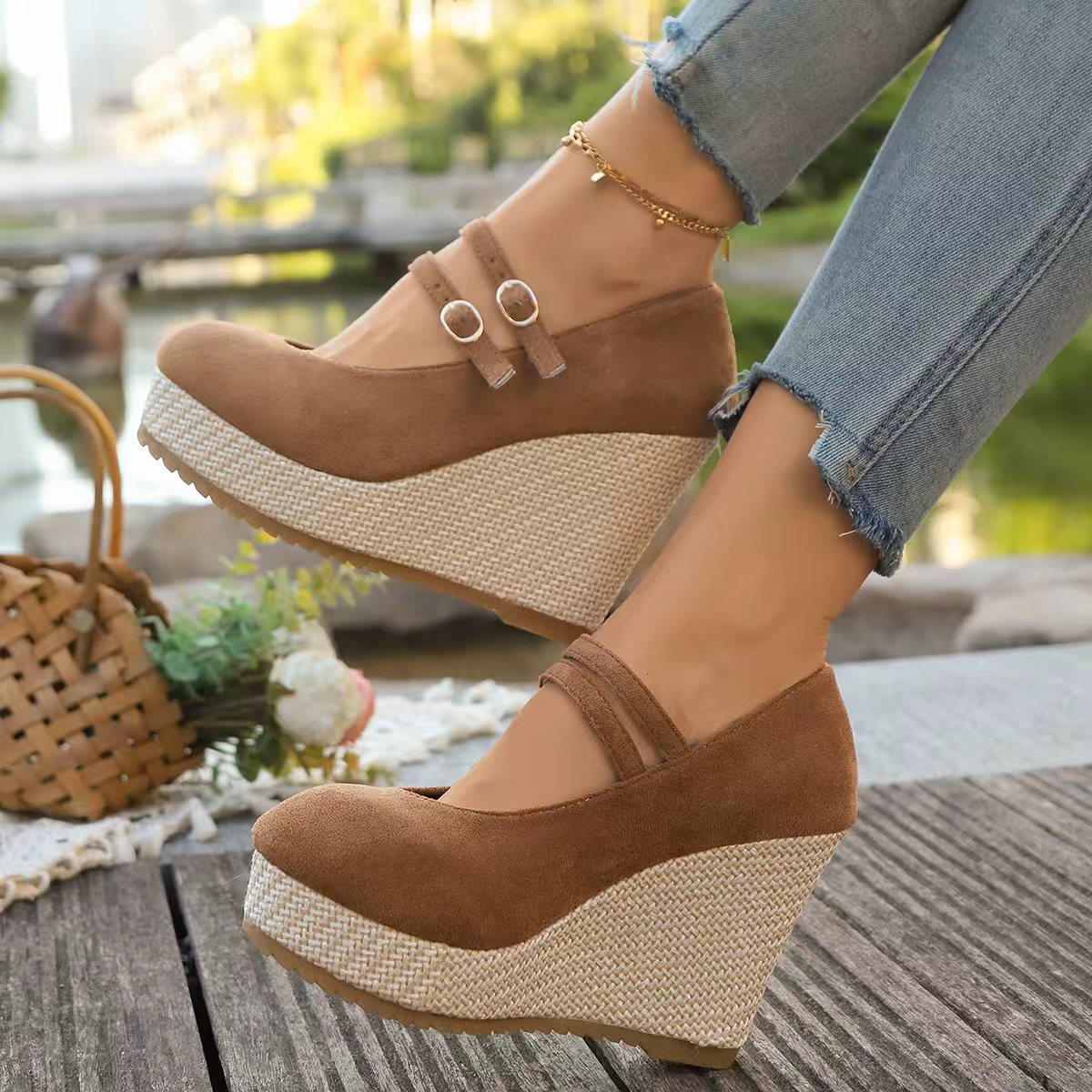 Women's Summer Wedge With Thick Platform, Waterproof, High Heel, Fashionable Casual Buckle Sandals For Outdoor Wear_vogvips.com