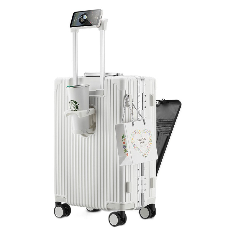 Fuente de fábrica de 18 pulgadas frente abierto equipaje multifuncional marco de aluminio caja de la carretilla de carga de equipaje de agua titular de la taza de equipaje caso