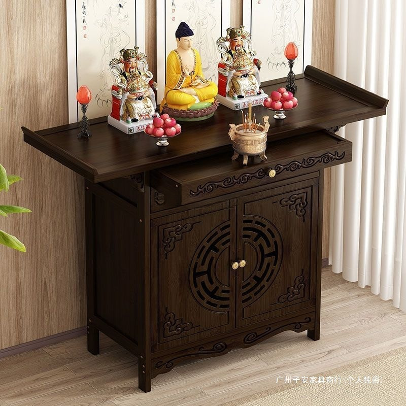 New Chinese-Style Standing Cabinet for Buddhist Altar, God of Wealth Offering Table, Home Incense Table, Buddha Statue, Guanyin Bodhisattva Worship Cabinet