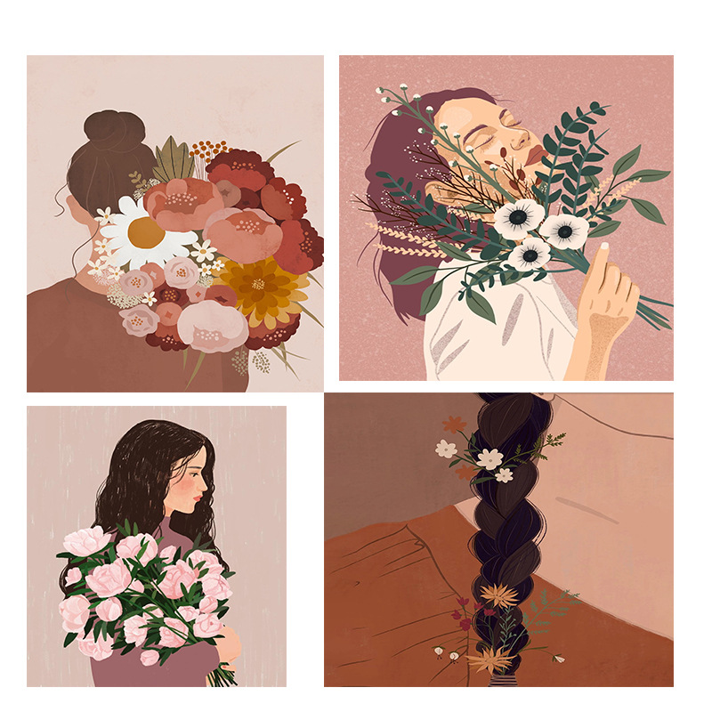 DIY Digital Oil Painting Cross-Border Southeast Asia Shopee Indonesian Philippines Aliexpress Character Flower Series