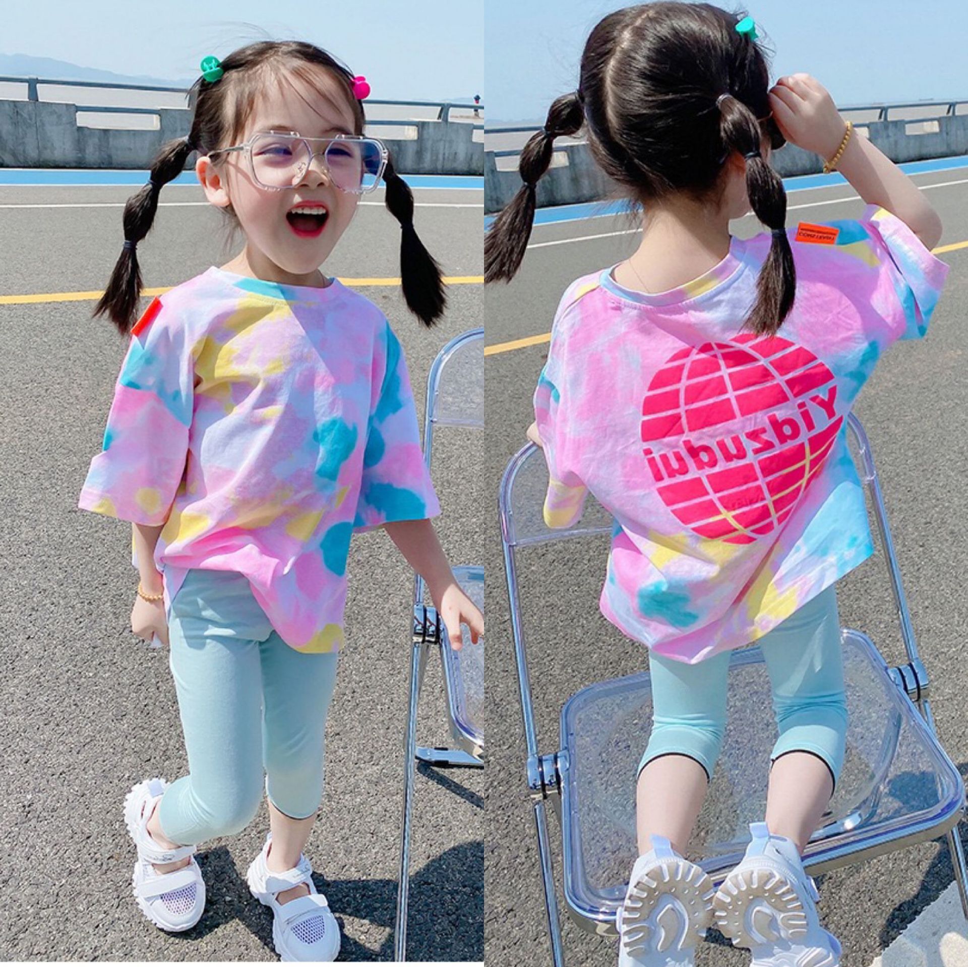 Girls Gradient Color T-shirt Children's...