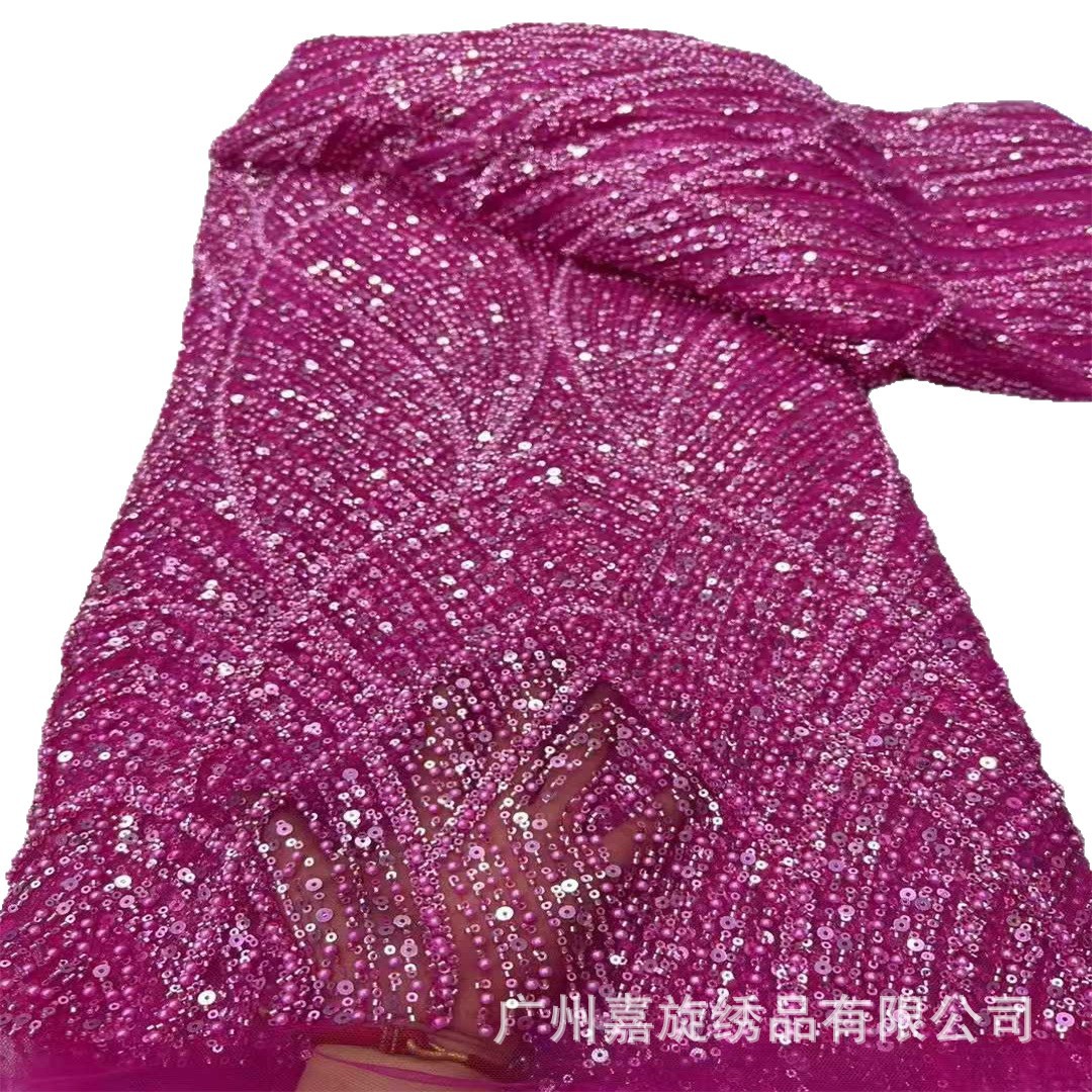 Nuevo estilo de tela de encaje con bordado floral grande de red cruzada y cuentas, para vestido de noche, cheongsam, vestido de fiesta y vestido de tostada, con bordado de tubo de cuentas y lentejuelas