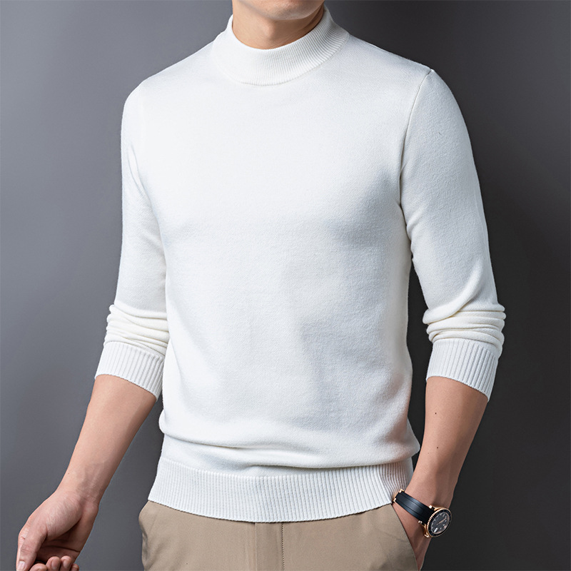 轻奢商务休闲净版长袖针织衫秋冬季新款半高领毛衣男士免烫打底衫