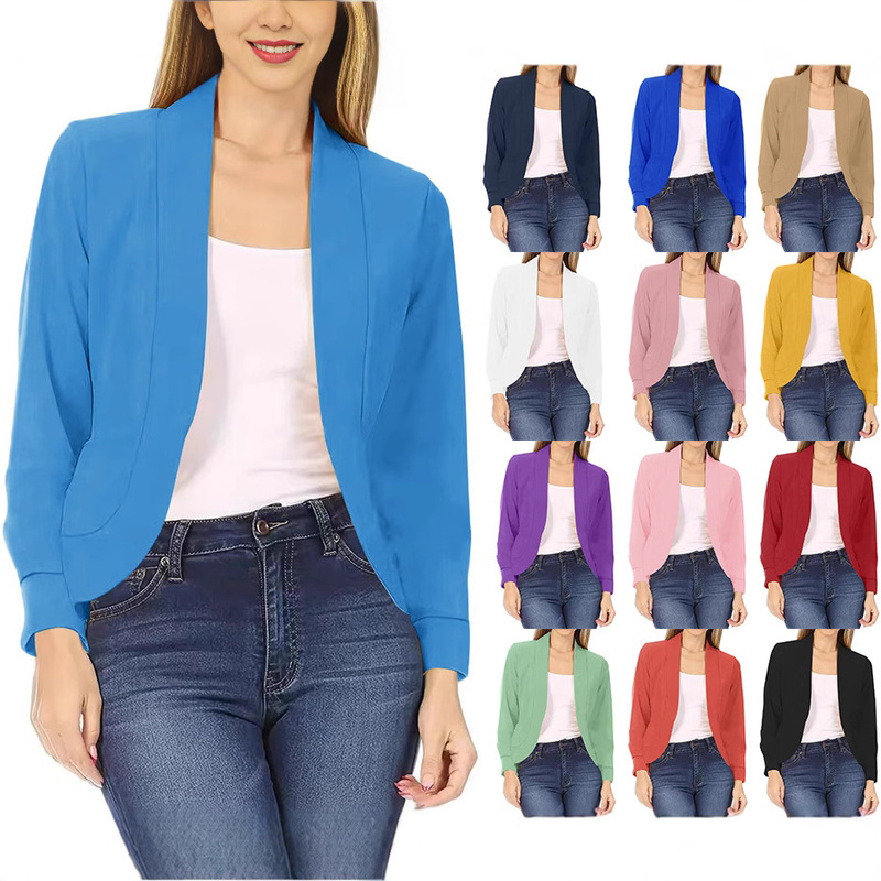 Amazon new spring, autumn and winter hot sale new personalized set solid color cardigan small suit all-match small coat in stock