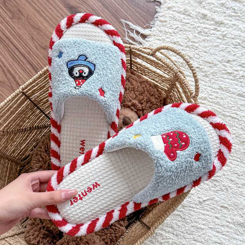 Linen Slippers for Women, Sweat-Absorbent Home Cotton Slippers, Women's Indoor Cotton Slippers, Non-Slip, Wear-Resistant, Furry Slippers, Autumn and Winter Wholesale