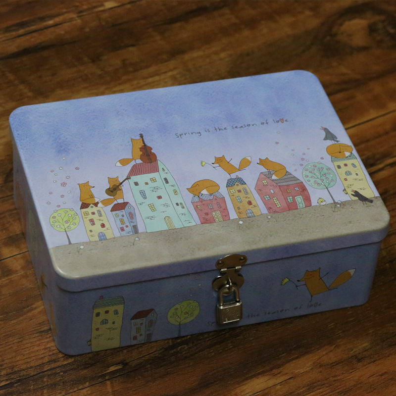 Fábrica en stock al por mayor caja de hojalata rectangular con cerradura de metal grande vintage caja de almacenamiento embalaje de regalo image 21