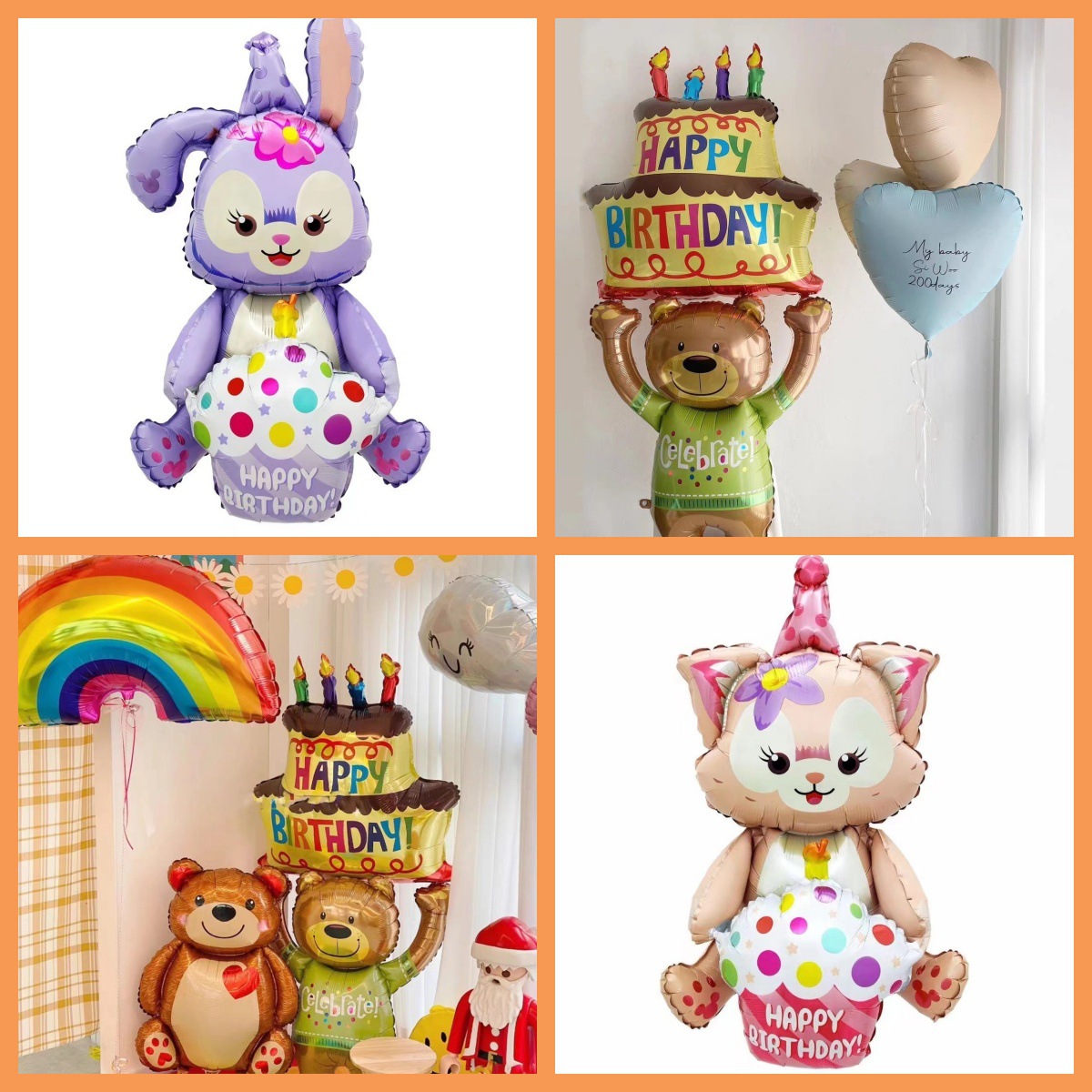 New Red Book Korean-style birthday decoration cake bear little bear holding a cake Star Bear balloons foil balloons