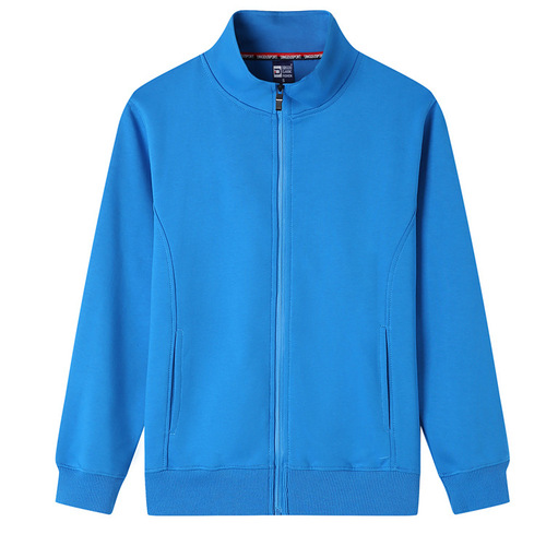 Autumn and winter stand-up collar sweatshirt custom work clothes long-sleeved mobile phone store men's and women's workwear cardigan plus velvet jacket with printed logo