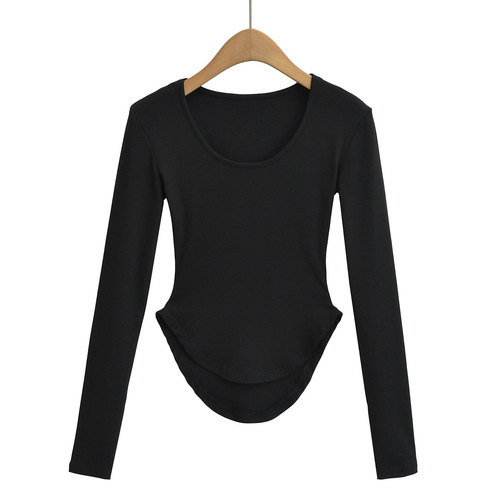 Sexy little mom T-shirt design American pure desire long-sleeved base slim ins niche women's short shirt is slimming and pure color