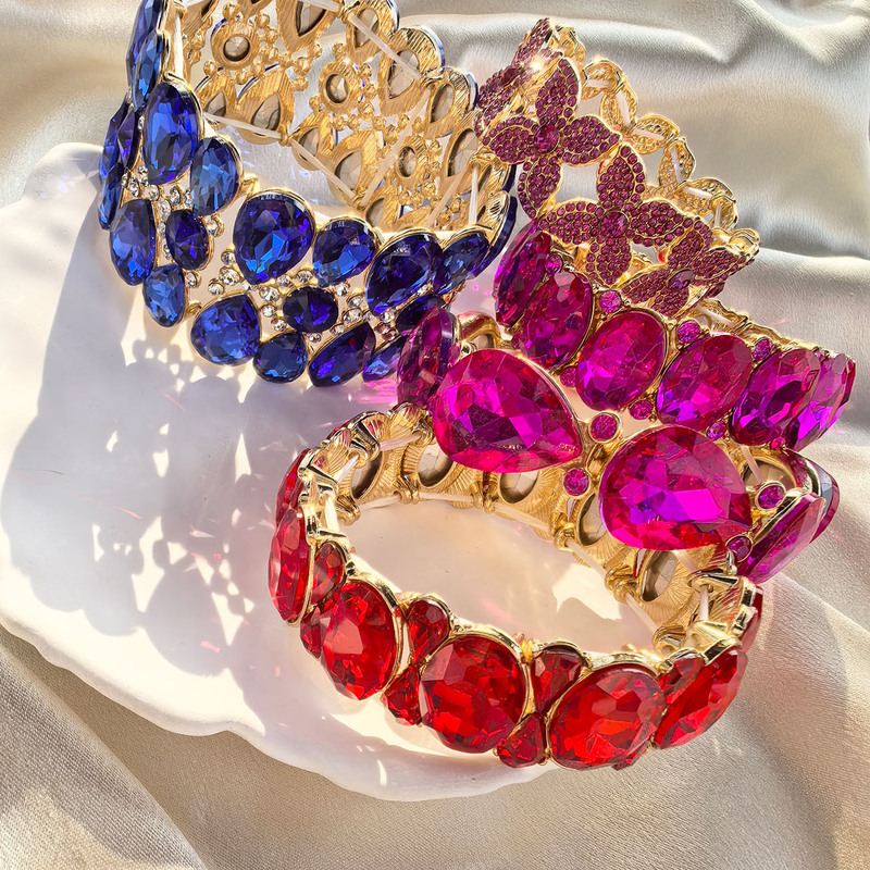 European and American Cross-Border Best-Selling Bracelets Exaggerated Glass Alloy Elastic Elastic Adjustable Bridal Fashion Bracelets Personality