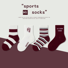 儿童袜子秋款新款韩版潮流字母条安可拉红男女童中筒袜潮流运动袜