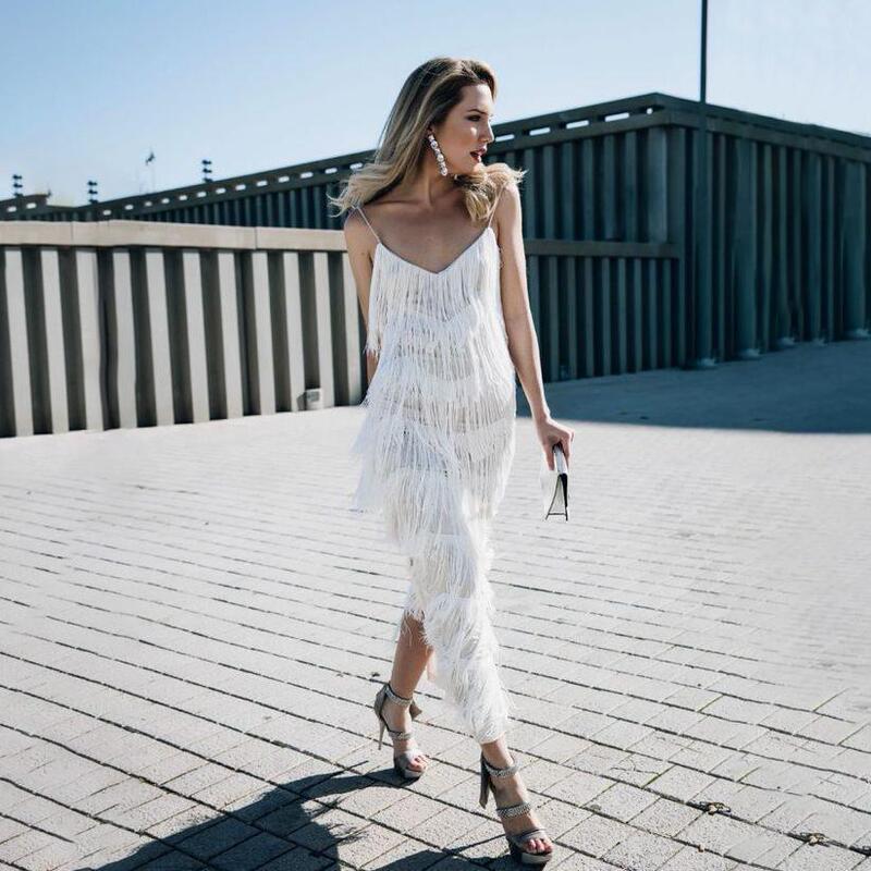 Amazon cross-border women's dress backless sexy dress new European and American style sexy multi-layer tassel suspender dress