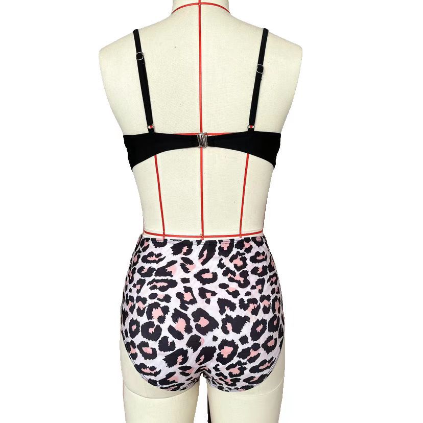 182g Weight Sexy Feel Of Sensation Mid Waist Panties Waist Bralette Bra Category Polyester Fabric Type 2 Pieces Set Quantity Swimming Pool, Beach Occasion Solid Color, Leopard Pattern Women's Gender Women's Solid Color Leopard 2 Pieces Set Bikinis Swimwear 23