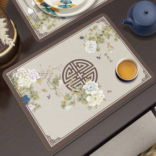 New Chinese style leather placemats, modern and elegant, waterproof, oil-proof, anti-scalding, no-wash ins home PVC dining table mats, coffee table mats