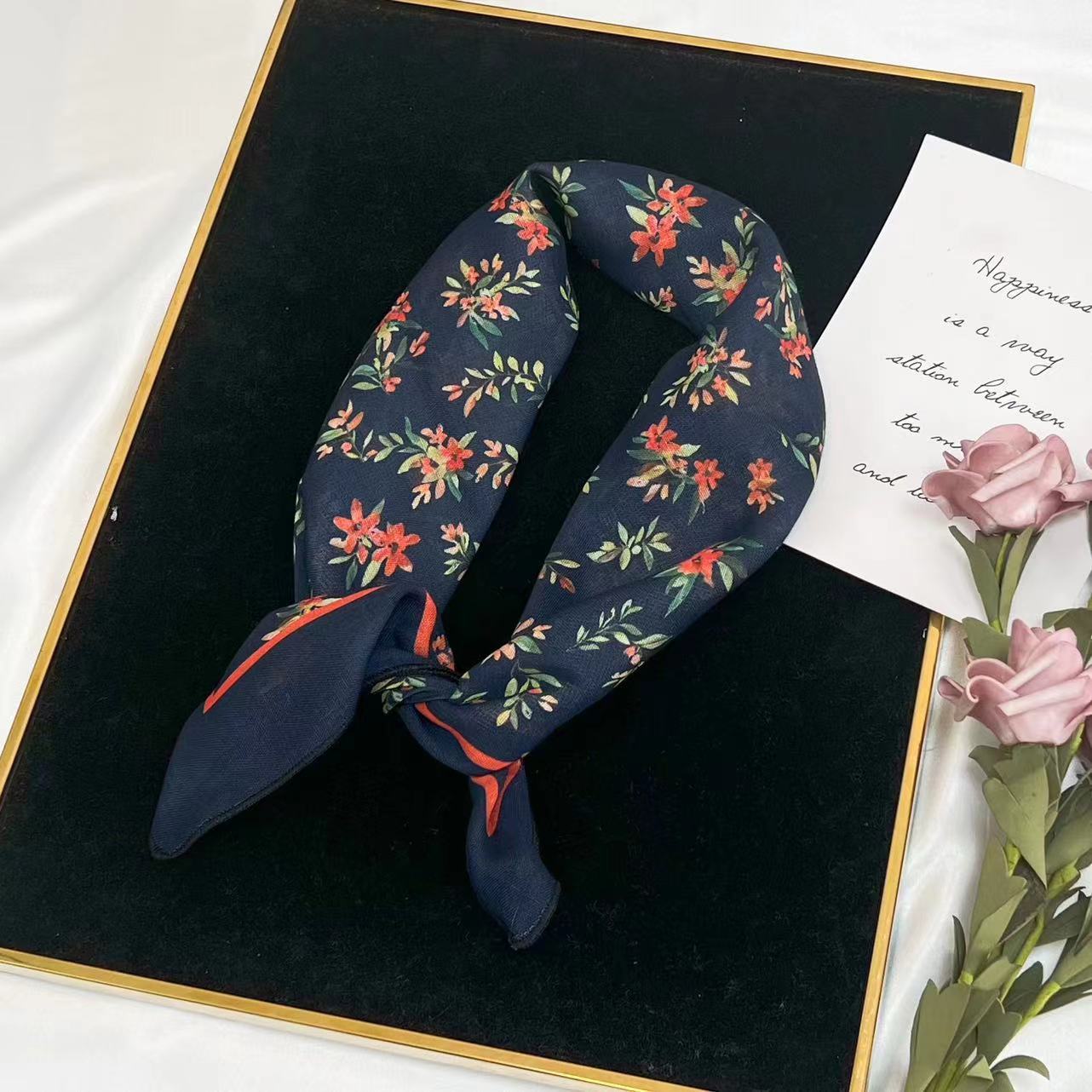 60g Weight Kerchief Classification Daily Occasion cotton and linen Material Flower Pattern Summer Season Women's Gender IG Style Style Women's IG Style Flower Cotton And Linen Kerchief 105