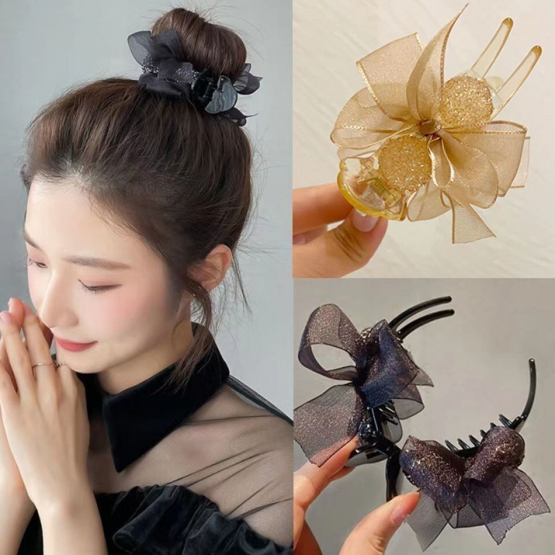 Korean High-End Hair Clip, Ponytail Claw Clip, Bun Hairpin, Elegant Bow, Large Hairpin, Trendy Shark Clip Hair Accessory