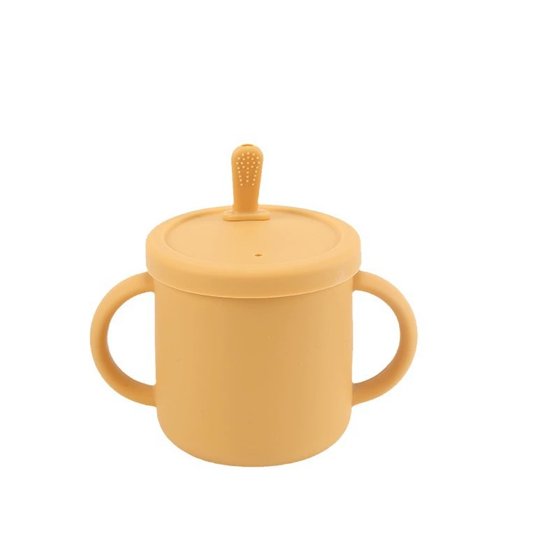 Children's silicone glass, handle, high quality straw with glass, fall protection, internet celebrity