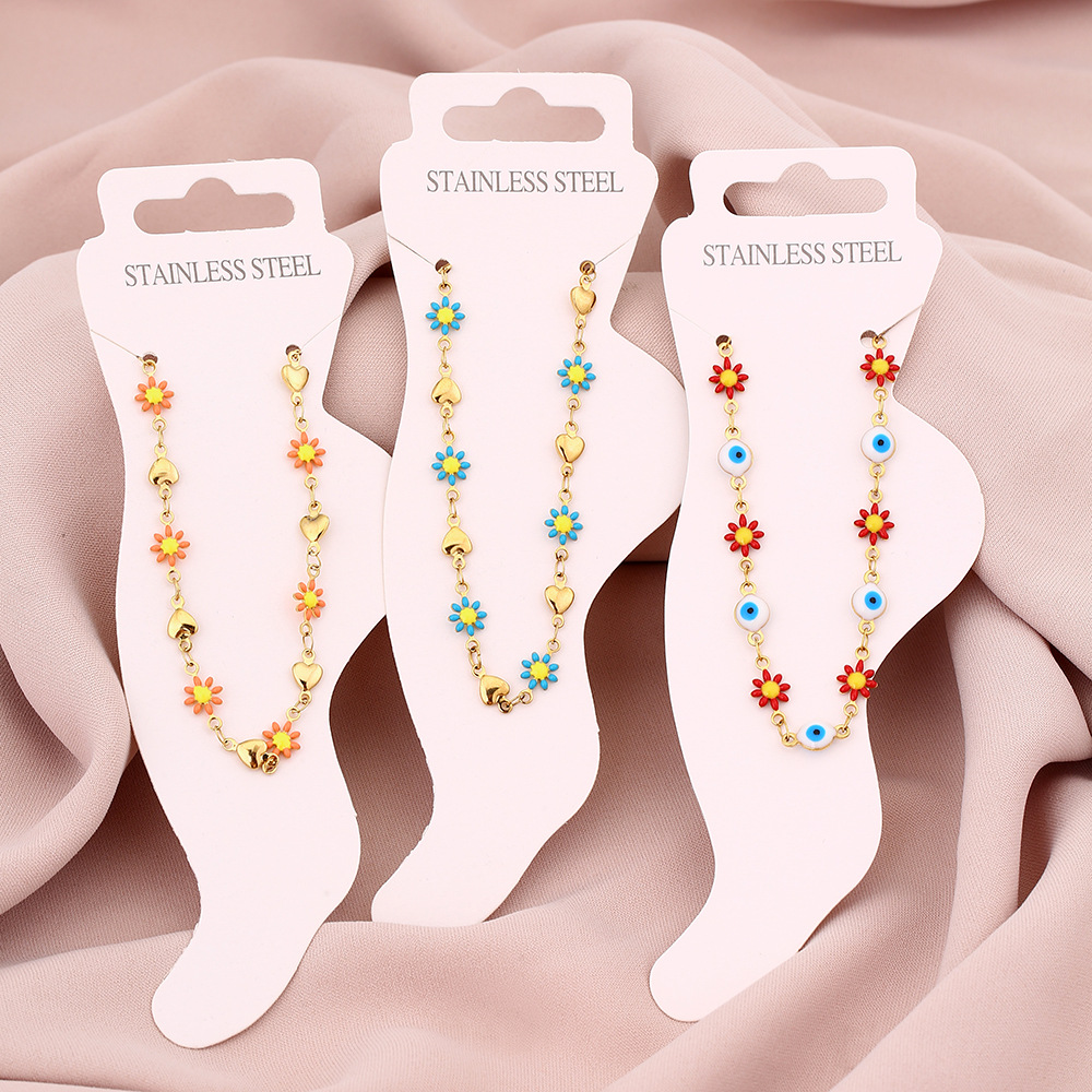 Electroplating Gold Plating Process 18K Gold Plated Plating Material 1 Piece Modern Style Eye Flower Stainless Steel Water Plating 18K Gold Plated Women's Anklet