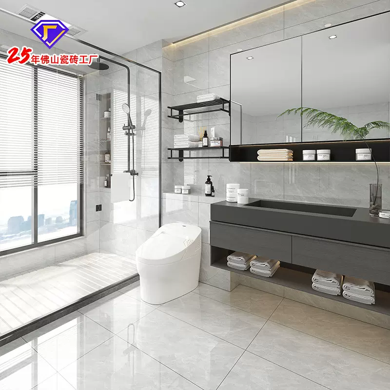 佛山400x800瓷砖厨卫通体亮面浅灰中板现代简约客餐厅轻奢内墙砖