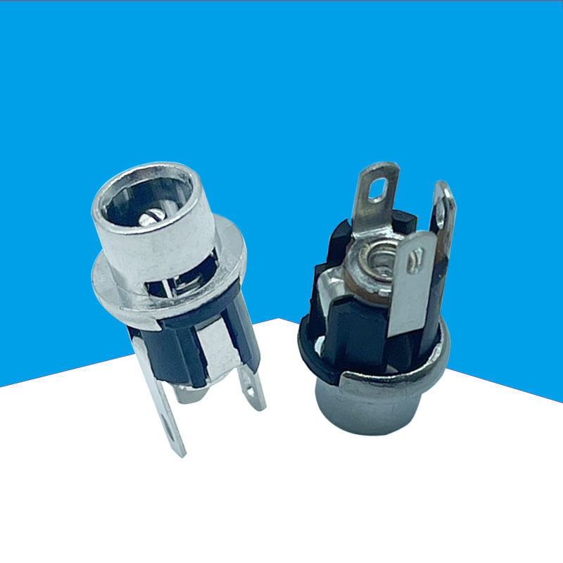 光孔DC025插座三脚立式180无螺纹金属母座直流电源插座5.5*2.1针