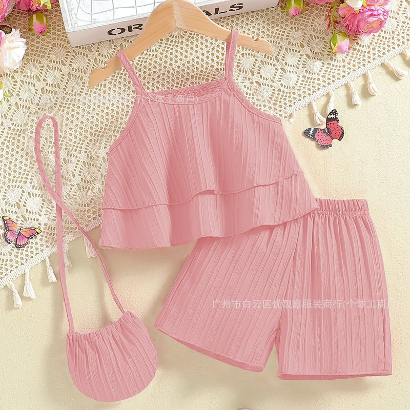 Girls' short-sleeved tank top set 夏季新款童装中小童两件套装|undefined