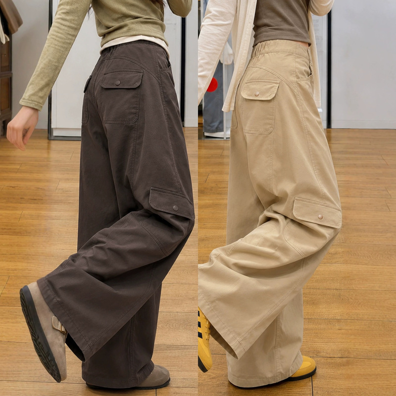 American-style gray-brown straight-leg work pants for women, new 2026 autumn collection, cool and stylish, slimming and loose wide-leg pants for petite figures American-style gray-brown straight-leg work pants for women, new 2026 autumn collection, cool and stylish, slimming and loose wide-leg pants for petite figures