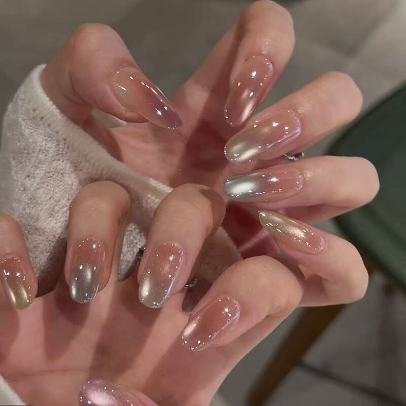 【Glass Rainbow】Red Aurora Electroplated Fingertip Light-Catching Cat Eye Pure Handmade Wearable Nails Pure Beauty False Nails