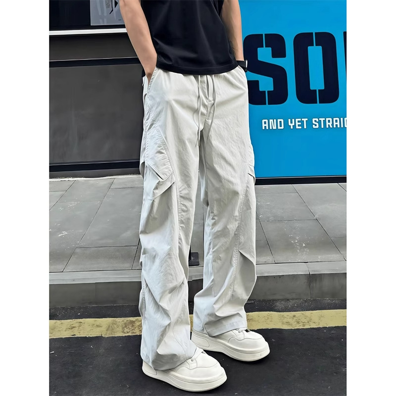 Pantalon cargo d'été décontracté pour homme, coupe droite, style parachutiste, séchage rapide, froissé, coupe slim, style sportswear._voghion.com