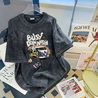 Рваная футболка из чистого хлопка с круглым вырезом и короткими рукавами с принтом до локтя летний модный крутой популярный Повседневный Свободный Топ для пар