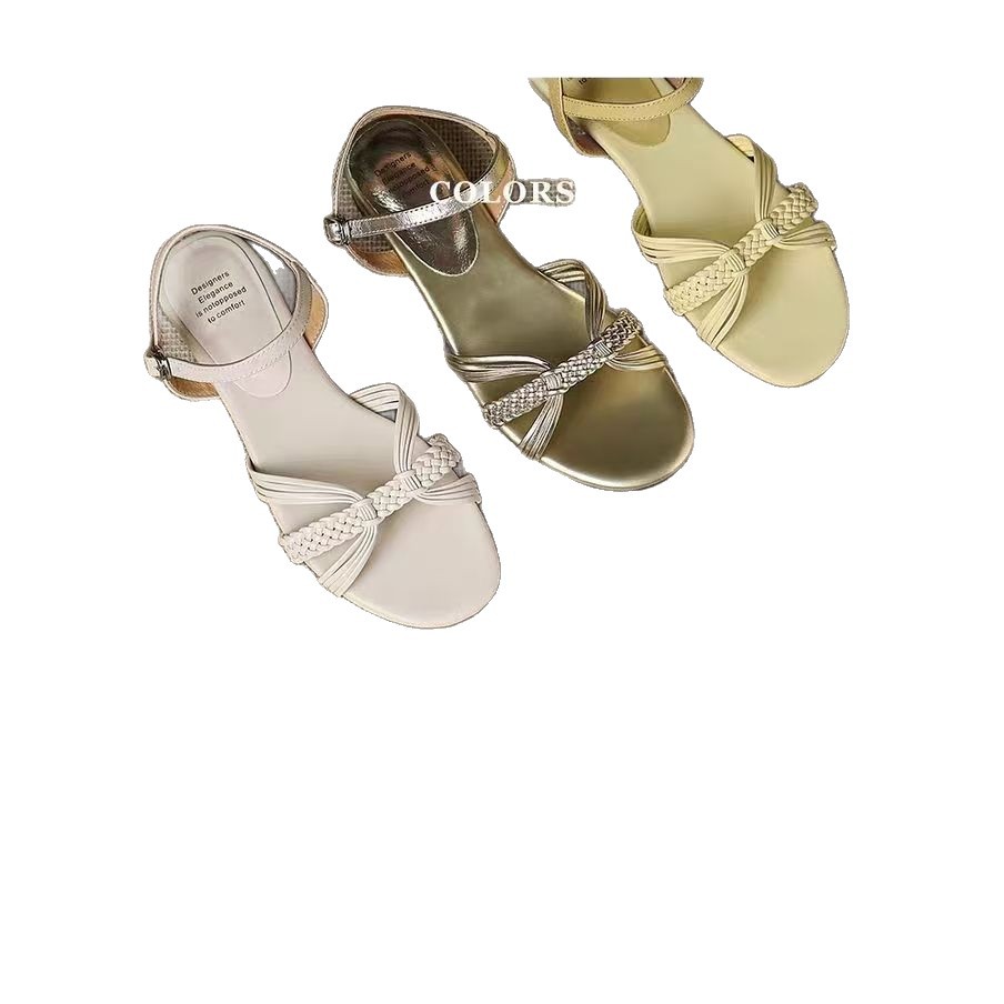 Piero de oveja tejido a mano hueco sandalias de dedos expuestos para mujeres con tacones gruesos con zapatos de base suave de verano nuevo