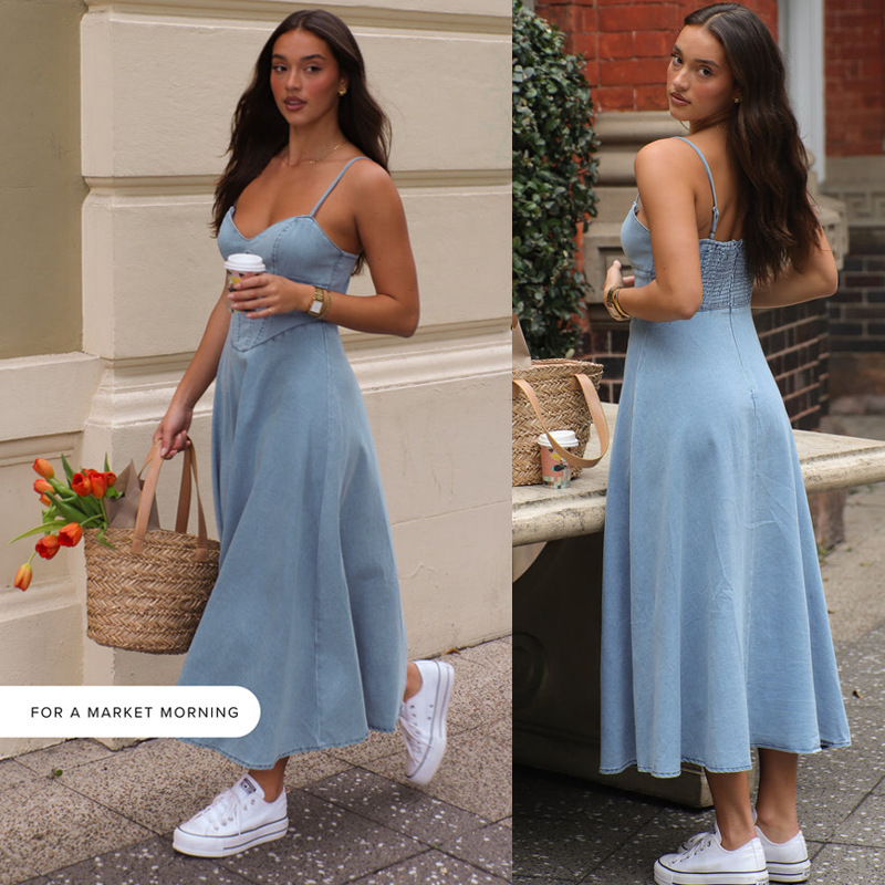 In-Stock Cross-Border European and American Style 2025 Summer Women's New Arrivals Sleeveless Slim-Fit Woven Dress