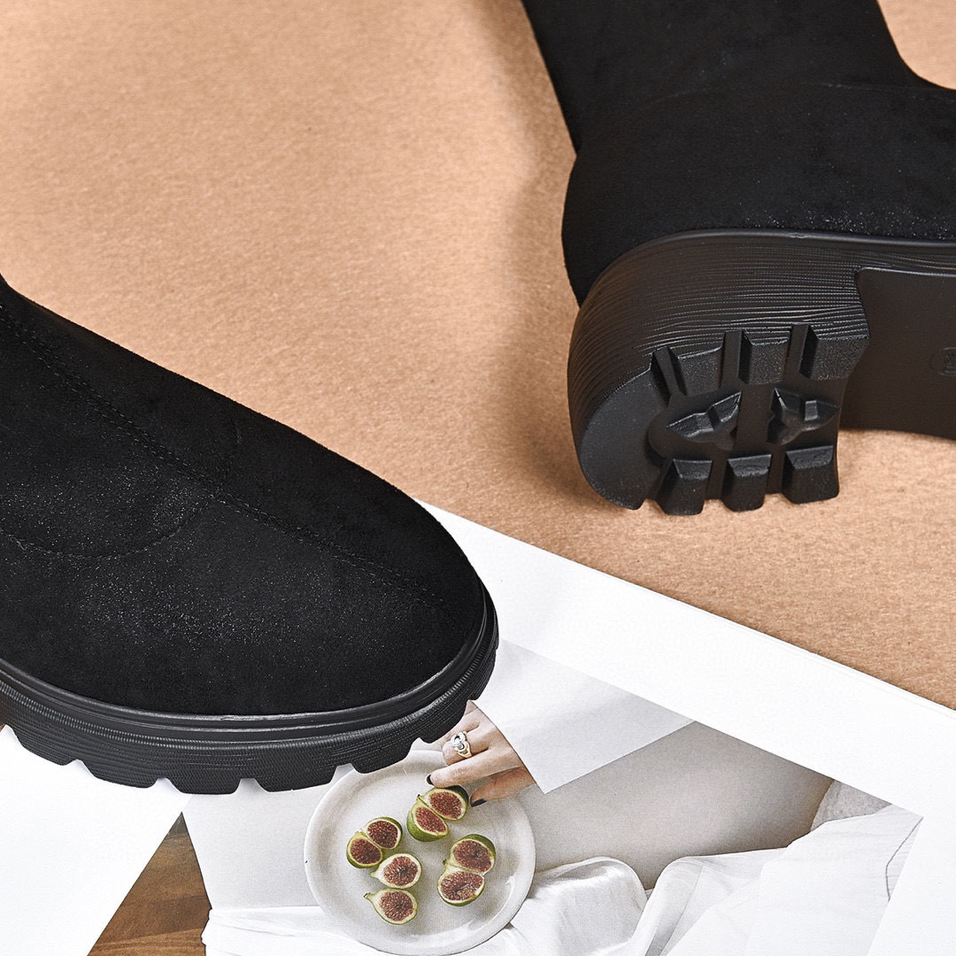 Nei einfach Temperament schwaarz Oberschenkel-héich Stiwwelen Komfortabel Stretch Stiefel schlank Stiefel_voghion.com