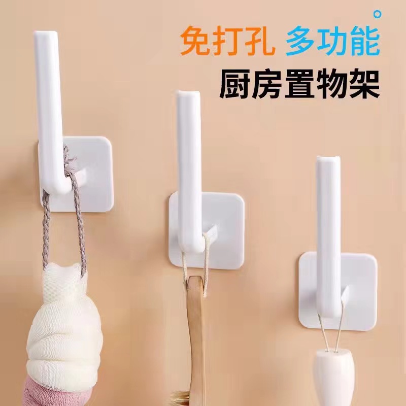 Hook Adhesive Hook, No-Drill Plastic L-Shaped Door Back Clothes Kitchen Hanging Hook, Strong Adhesive, Traceless, Multifunctional