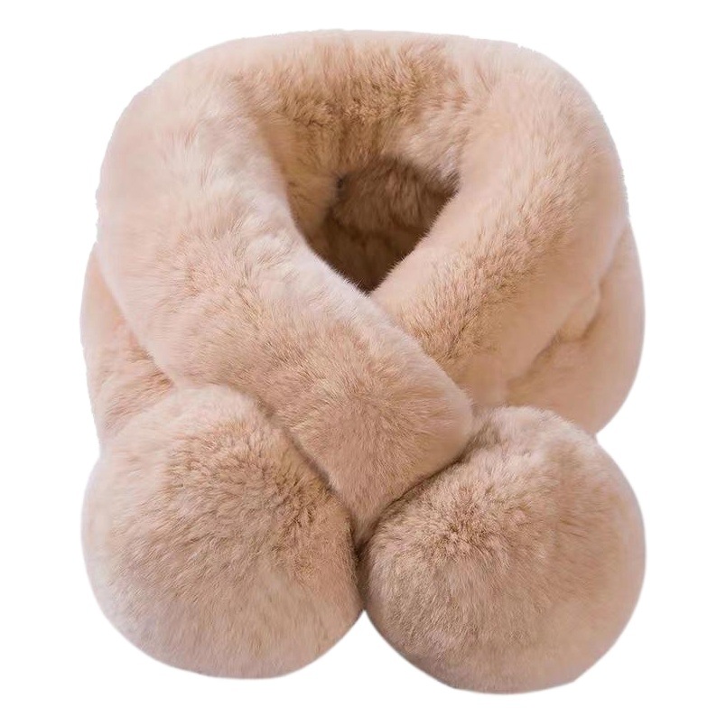 100% Genuine Rex Rabbit Fur Scarf for Women, Winter Korean Style, Thickened, Warm, Fur Plush Neck Warmer, Fashionable Cross Design