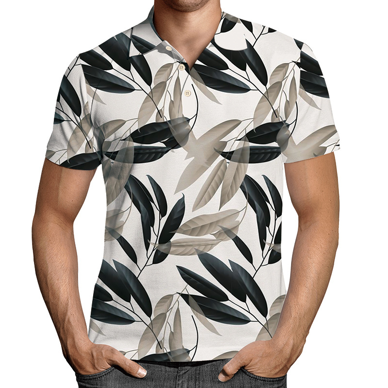 Men's Clothing casual popular printed polo shirt lapel short-sleeved zipper T-shirt _vogarts.com