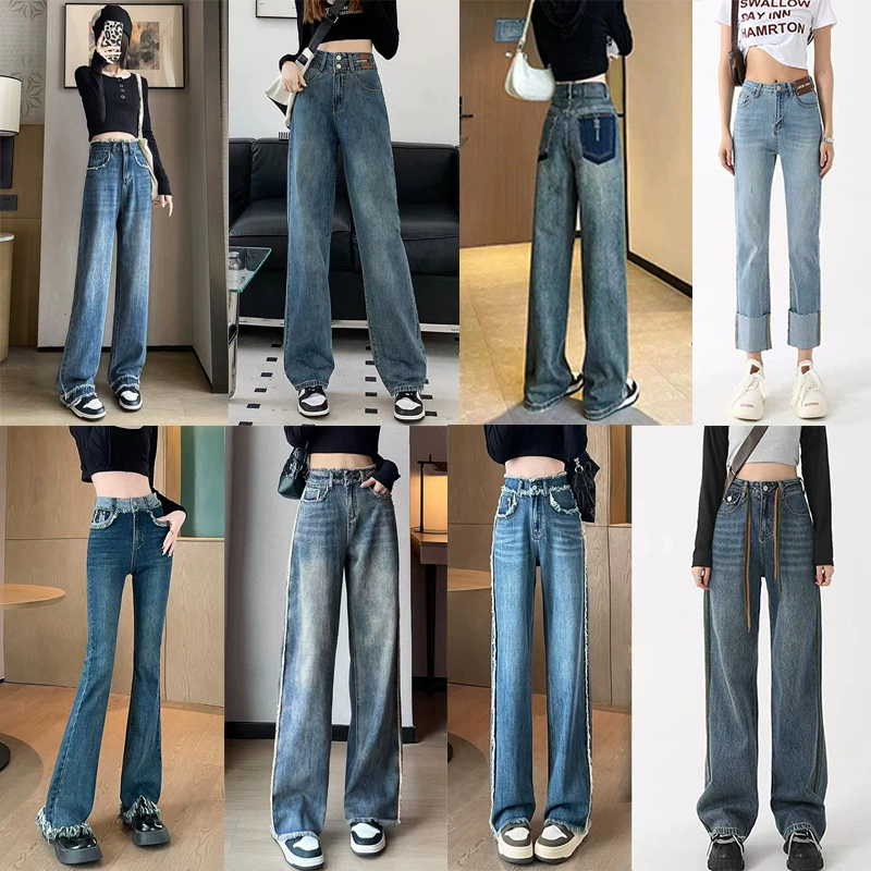 Тринадцать строк весенние и летние джинсы с высокой талией женский бренд скидка хвост 2025 новые корейские широкие брюки в прямом эфире