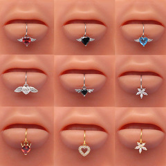 Gaibei European and American cross-border heart-shaped lip ring, wings lip ring, devil star zircon lip ring, non-hole lip nail manufacturer