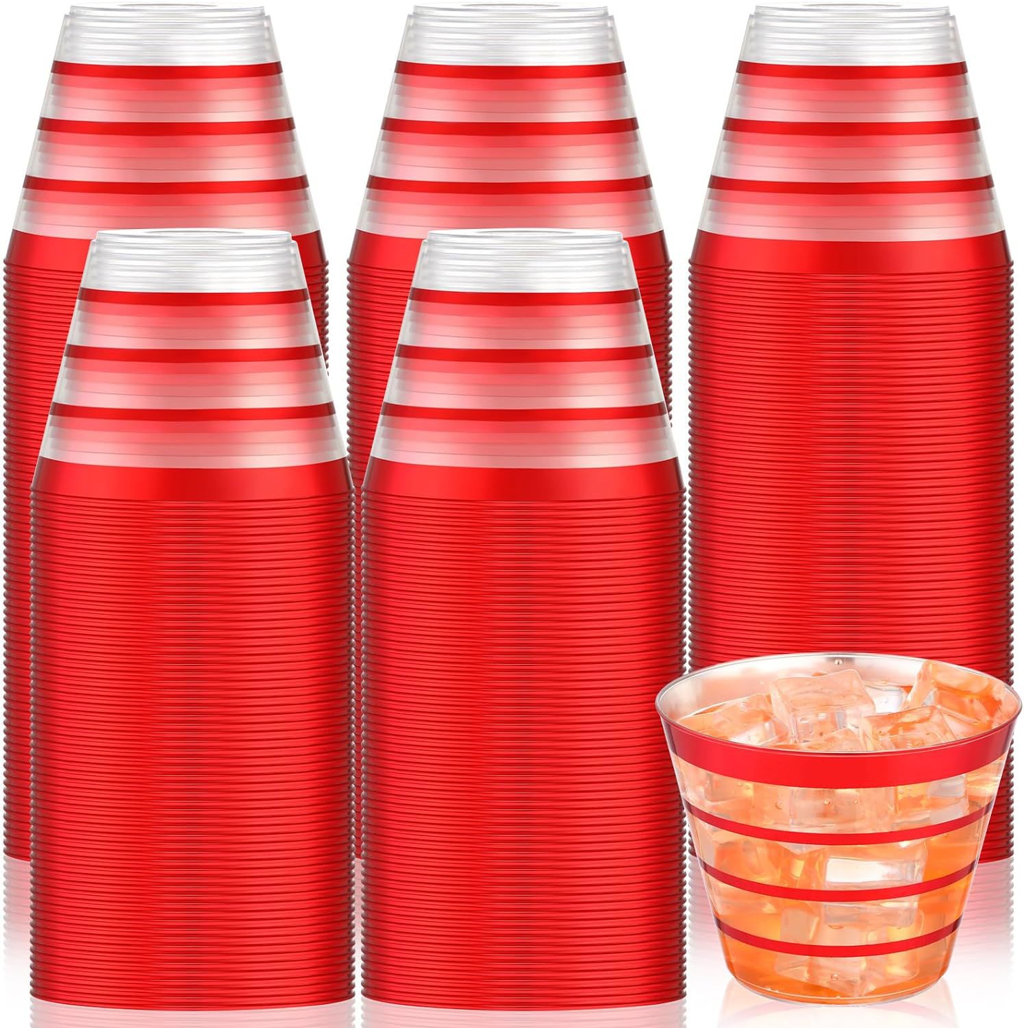 9oz cuatro borde rojo agua desechable taza postre taza mousse copa vino plata polvo whisky plástico taza de jugo