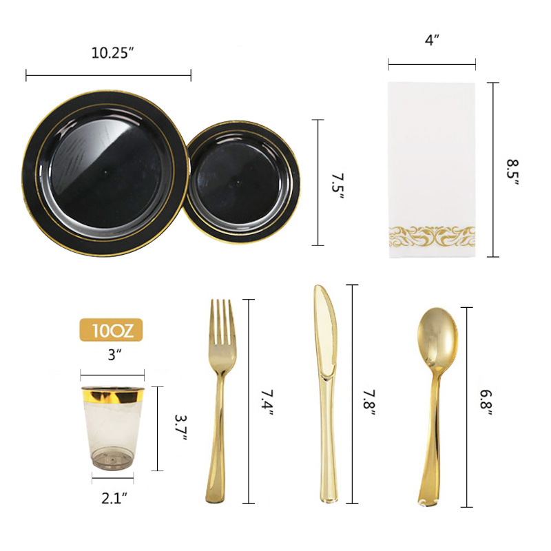 175 unids desechable negro bronceado disco de comida traje de boda vajilla plato de pastel de 7,5 pulgadas Placa de 10 pulgadas