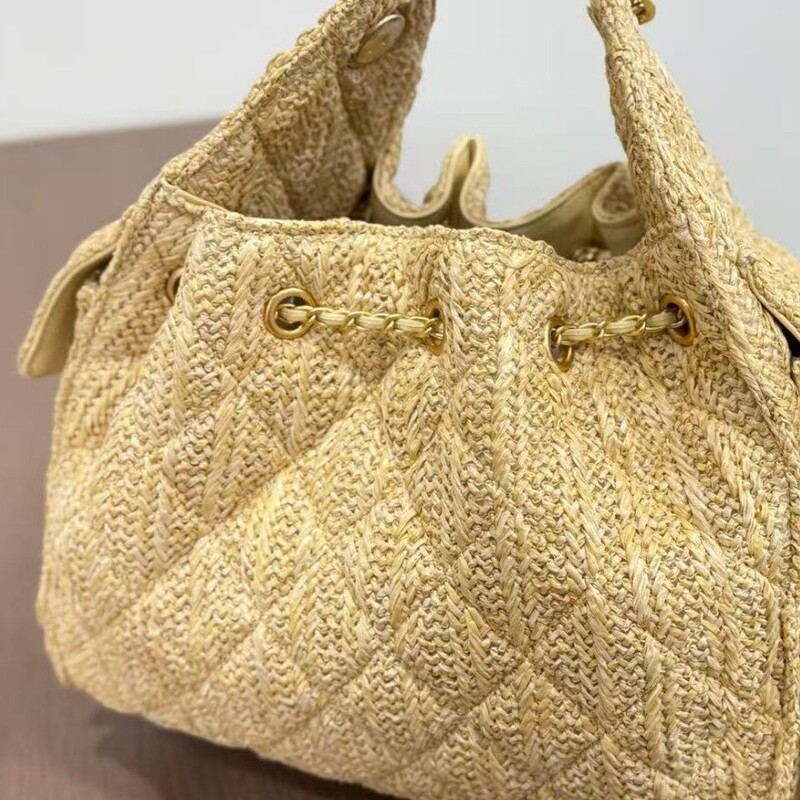 Casual Trendy Single-Shoulder Underarm Chain Commuter Bag, Shopping Bag, Raffia Woven Bag, Hand-Held Kelly Bag