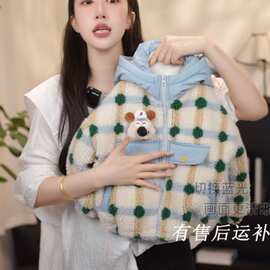 儿童外套加绒加厚玩偶新款夹棉连帽毛毛宝宝秋冬男宝保暖女宝