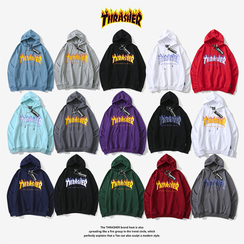 2025 Autumn/Winter New European and American Trendy Brand Thrasher Flame Classic Casual Unisex Versatile Thin Hoodie