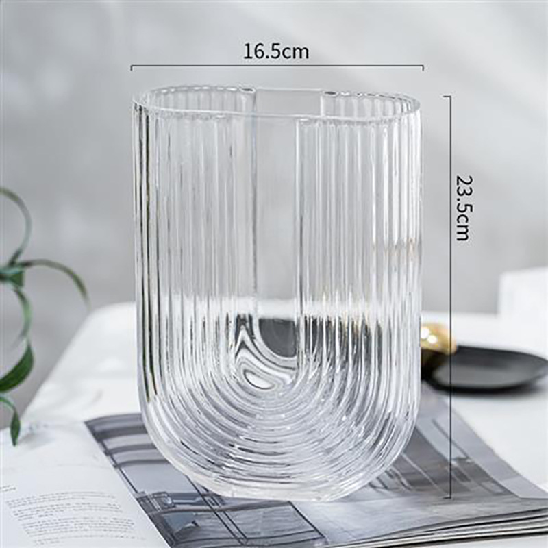 Gran jarrón de vidrio transparente en forma de U del norte de Europa creativo de alto valor visual de la sala de estar floral hidropónica decoración floral