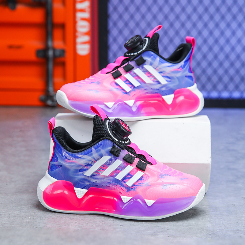 Chaussures de basket-ball de course pour filles et garçons, nouvelle collection printemps et automne 2024, en cuir et maille, boucle rotative blanche_voghion.com