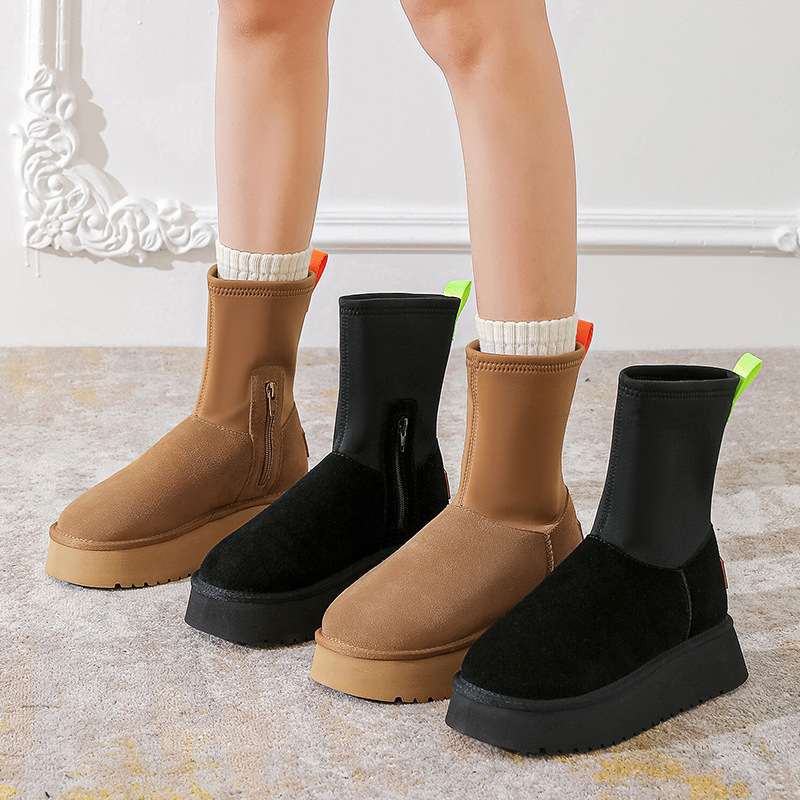 Botas de nieve de fondo grueso para mujeres 2025 nuevas botas de lápiz elásticas delgadas de invierno para usar botas gruesas
