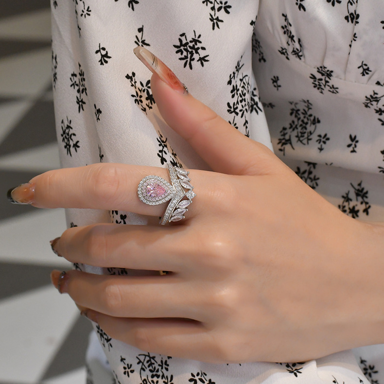 Fashion Water Droplets Sterling Silver Inlay Zircon Rings 1 Piece