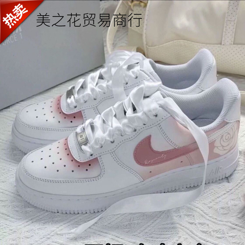 m春季爆款新款F1玫瑰之名浪漫潮流丝绸男女粉白低帮情侣|undefined
