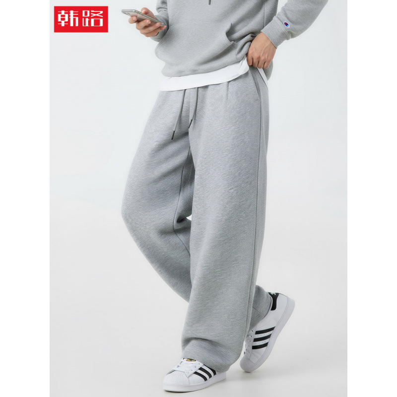 Three-dimensional pleated design straight-leg sweatpants for men, autumn and winter style, loose fit, versatile casual pants, sports trendy brand long trousers