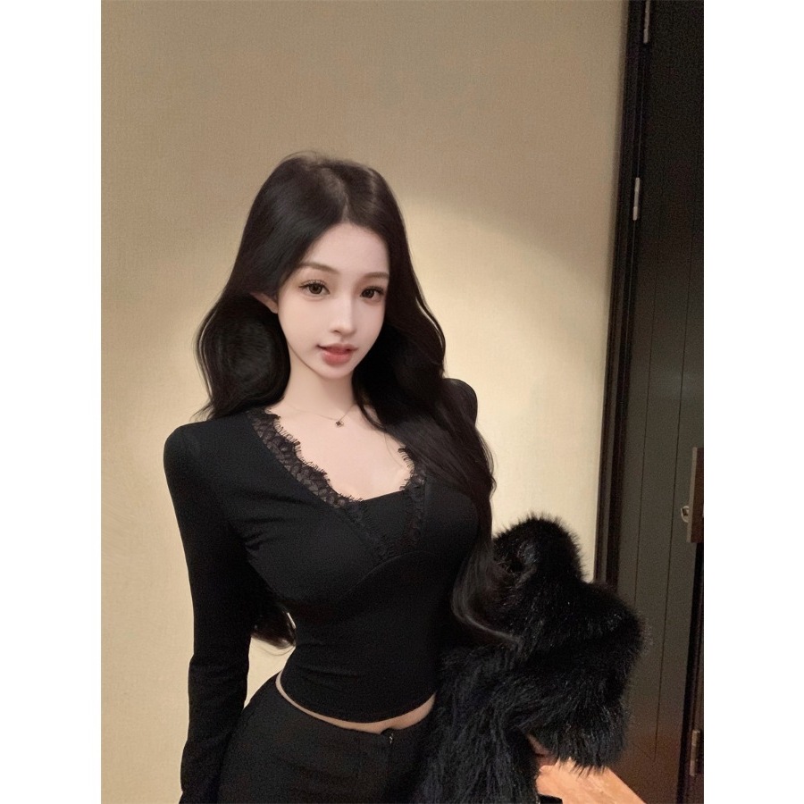 Lace winter short elastic sexy long-sleeve