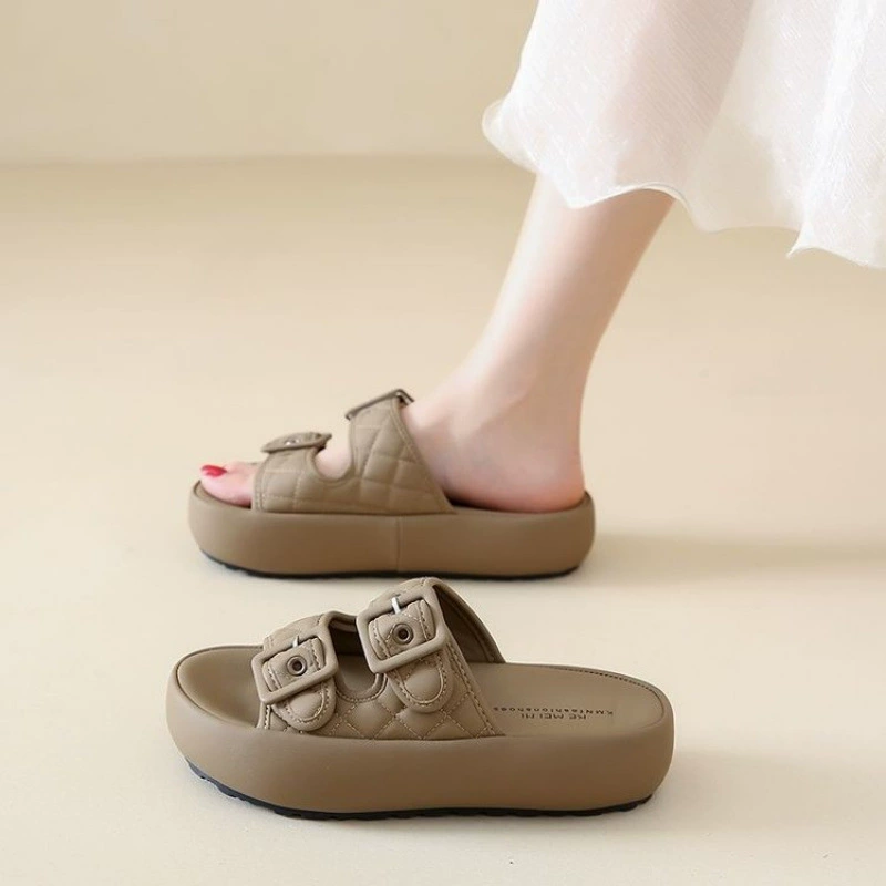 2025 новых летних пляжных туфель высокого класса оптом, однотонные сандалии, тапочки на толстой подошве, кросс-бордер